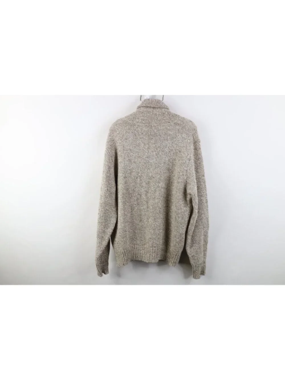 Vintage 70s LL Bean Mens Medium Blank Wool Blend Knit Shawl Sweater Beige USA